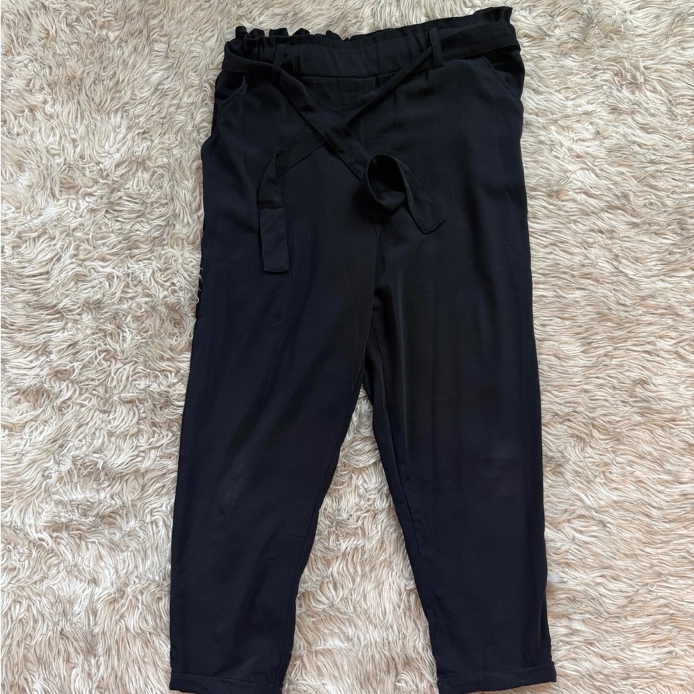 SO Black Paperbag Waist Tie Pants
